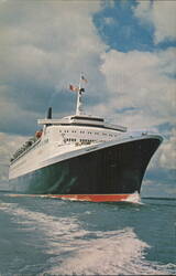 Cunard Queen Elizabeth 2 Ocean Liner at Sea Postcard