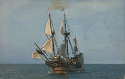 Mayflower II Replica Ship Under Full Sail Postcard