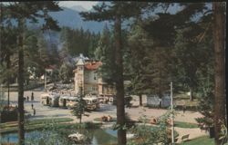 Borovets Mountain Resort View with Buses and Fountain Postcard
