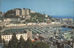 Torquay Harbour with Boats and Hotel Riviera Postcard