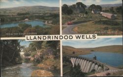 Llandrindod Wells: Golf Course, Old Church, Alpine Bridge Postcard