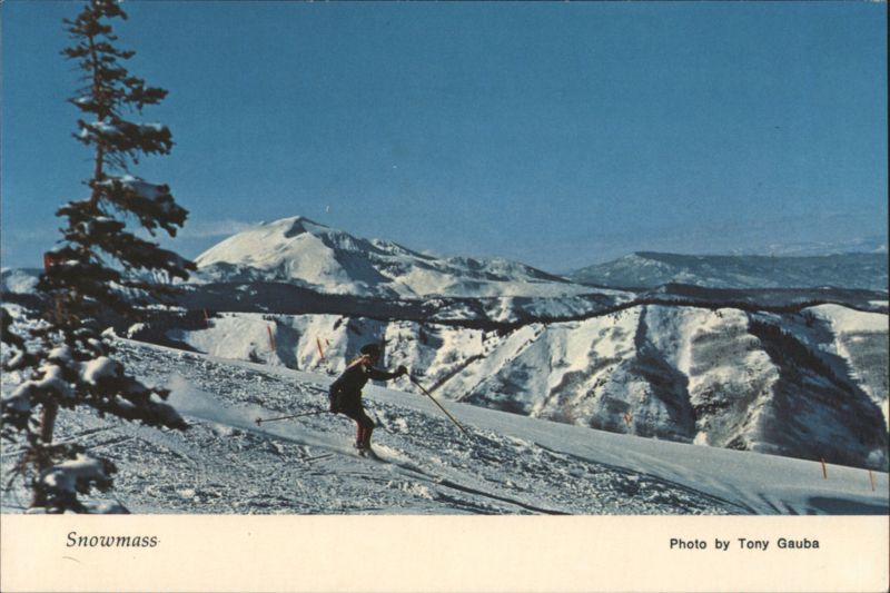 Skier on Cliffside, The Burn with Mt. Sopris Snowmass Colorado
