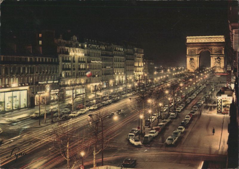 Champs-Élysées and Arc de Triomphe at Night Paris France