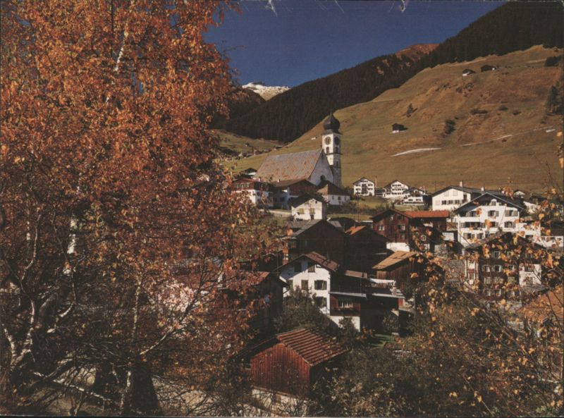 Disentis Village and Church in Autumn Graubünden Switzerland