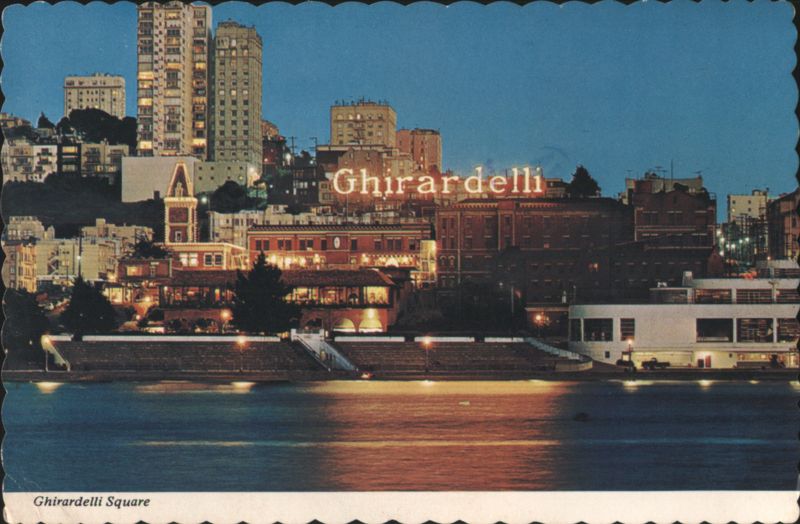 Ghirardelli Square Night View with City Skyline San Francisco California