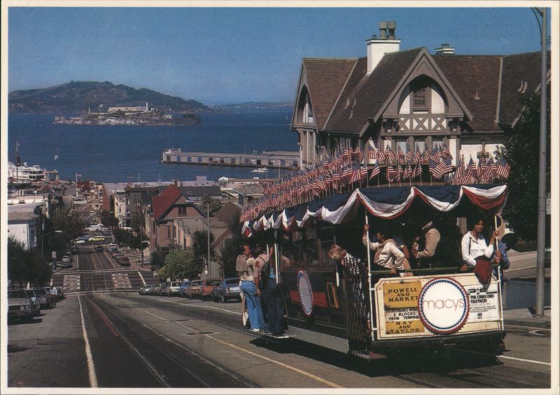 Decorated Macy's Cable Car on Powell and Market Line San Francisco California