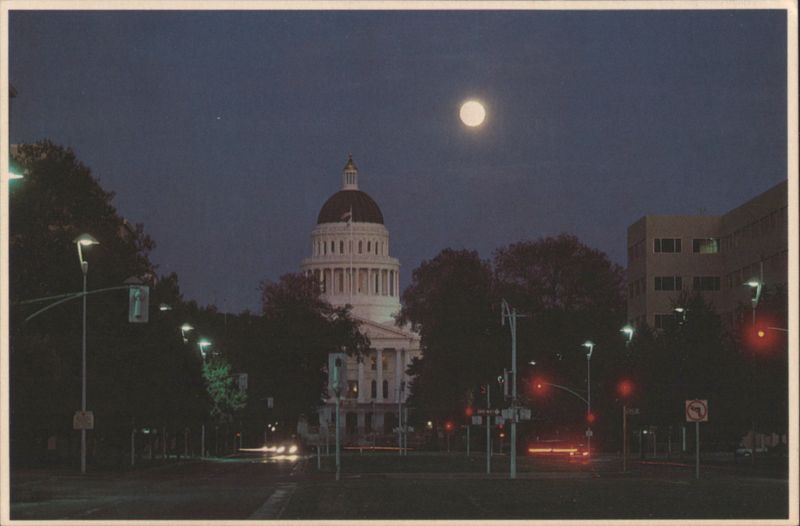 California State Capitol at Sundown on a Moonlit Night Sacramento
