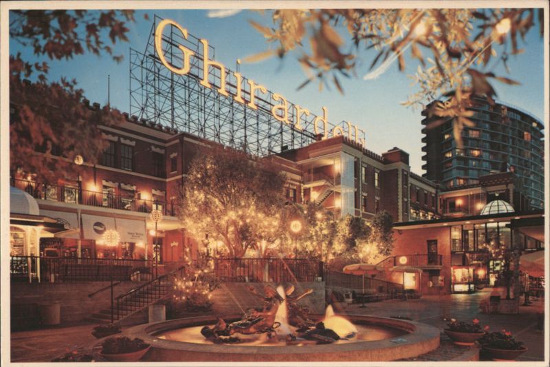 Ghirardelli Square Illuminated Sign and Fountain San Francisco California