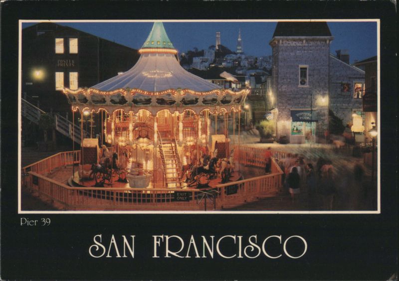 Pier 39 Carousel at Night with City Skyline View San Francisco California