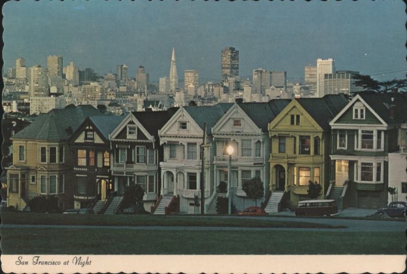 San Francisco at Night: Victorian Houses and Skyline California