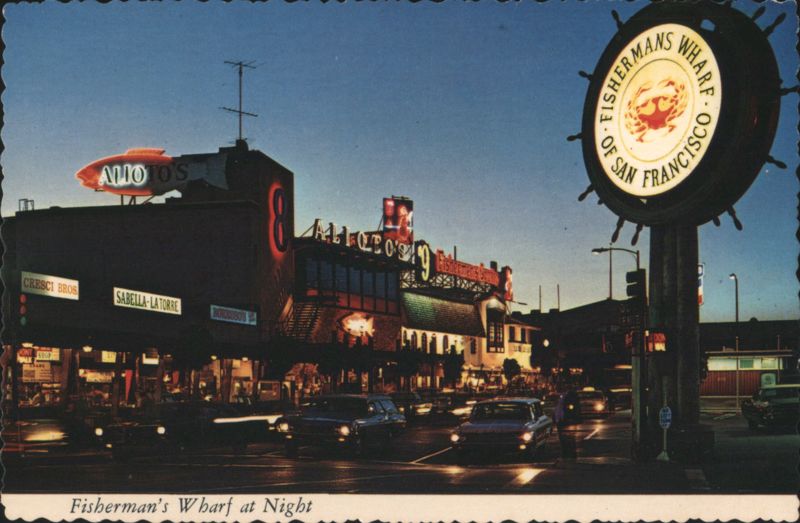 Fisherman's Wharf at Night with Iconic Crab Sign San Francisco California