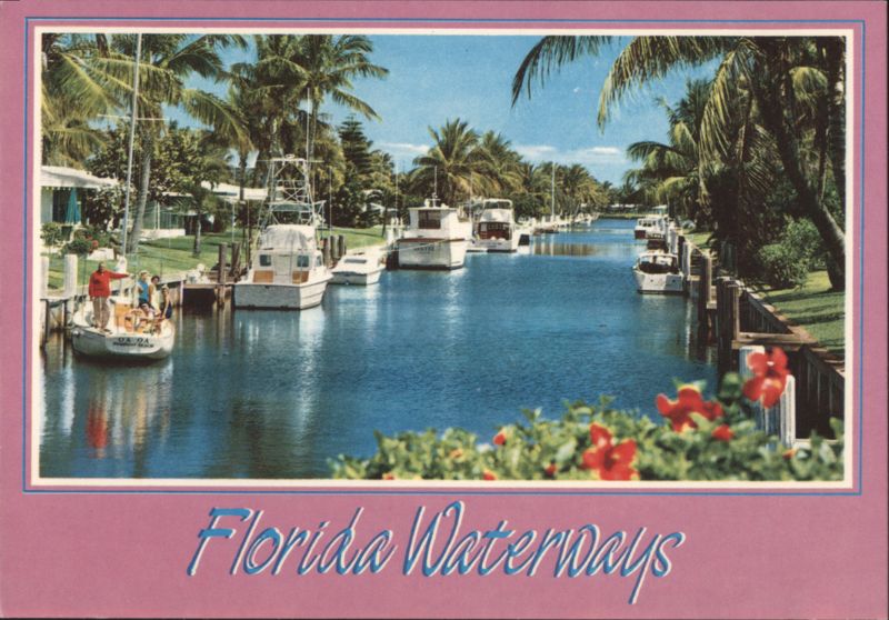 Florida Waterways with Docked Boats and Palm Trees Pompano Beach