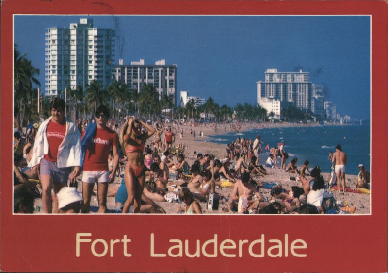 Crowded Beach and Coastal High-Rise Buildings Fort Lauderdale Florida