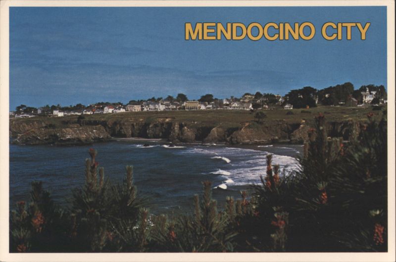 Coastal View of Mendocino City and Town Skyline California