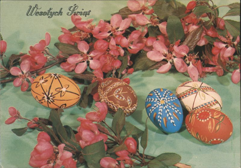 Wesołych Świąt Polish Easter Eggs and Pink Blossoms Poland