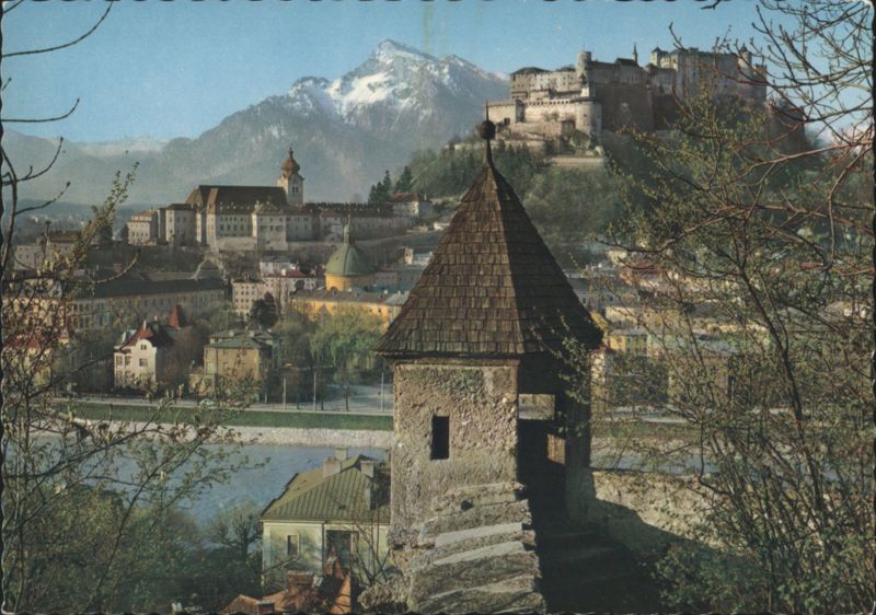 View to the Castle with Nonnberg Church Salzburg Austria