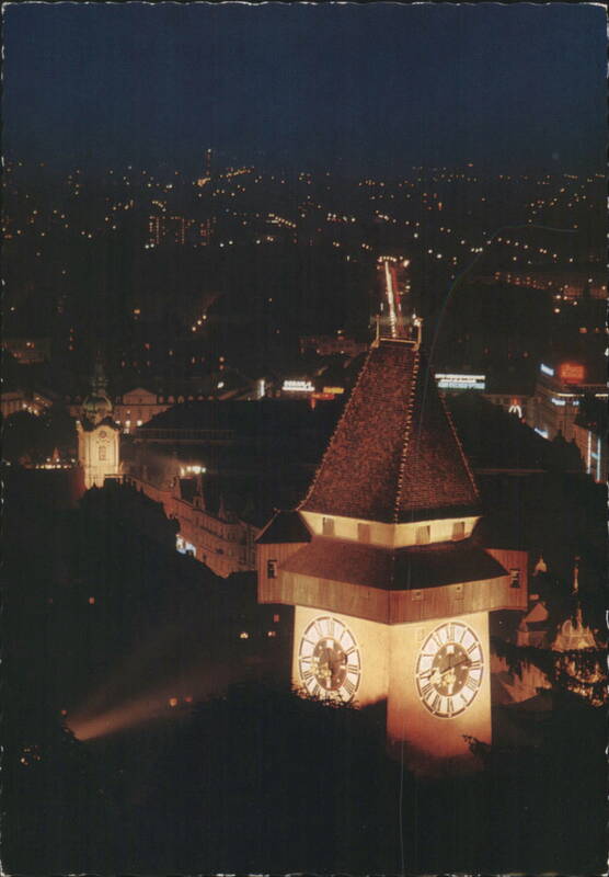 Uhrturm am Schloßberg with Festival Lighting at Night Graz Steiermark Austria
