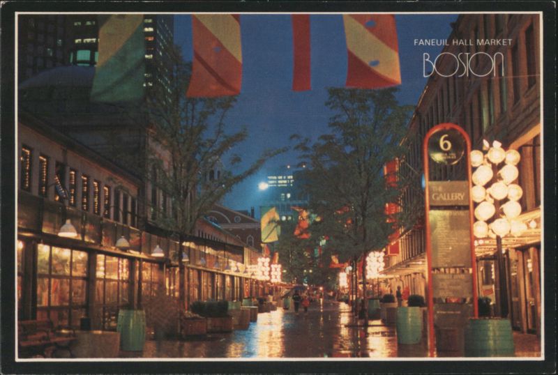 Rainy Night Scene at Faneuil Hall Marketplace Boston Massachusetts
