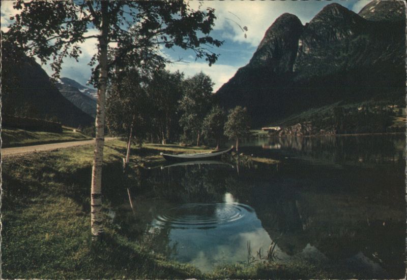 Olden i Nordfjord, Scenic View with Birch Tree and Boat Norway