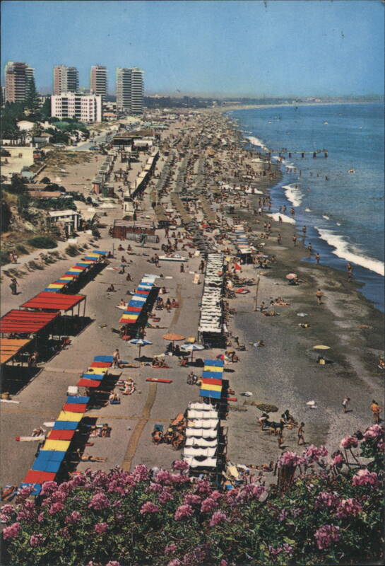 Panorama of the Beach with Colorful Sunshades Torremolinos Spain