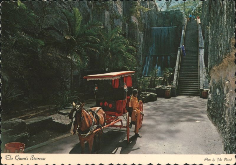 Queen's Staircase and Waterfall with Horse-Drawn Carriage Nassau Bahamas