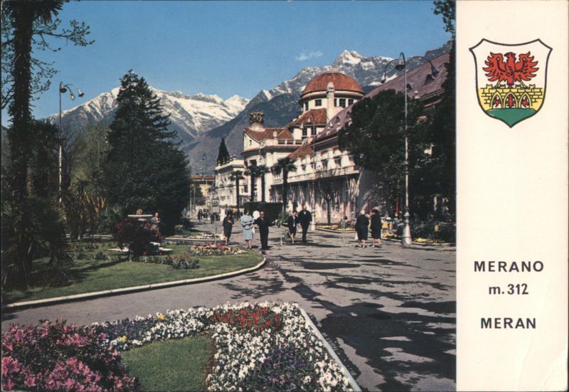 Kurhaus and Promenade with Mountain View Merano Italy