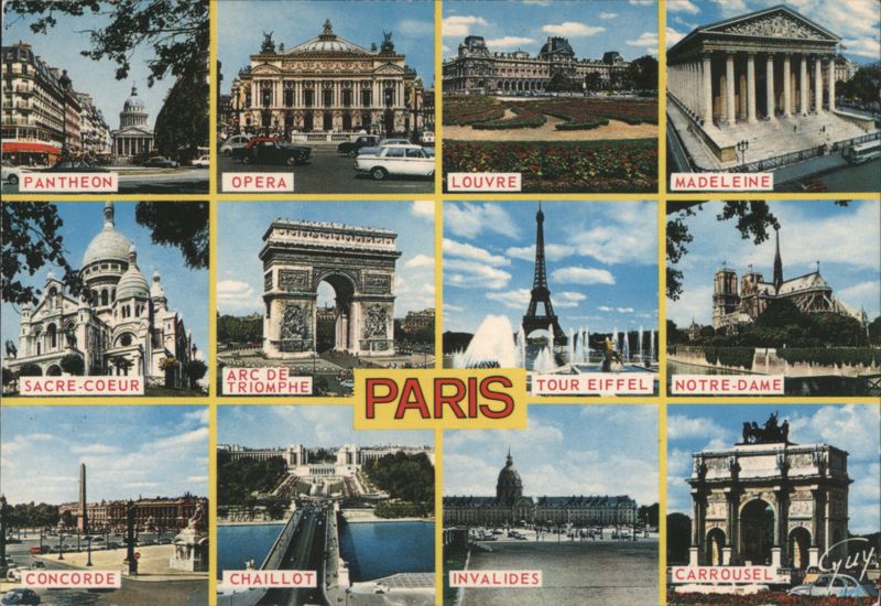 Paris Landmarks Multi-View with Eiffel Tower and Louvre France