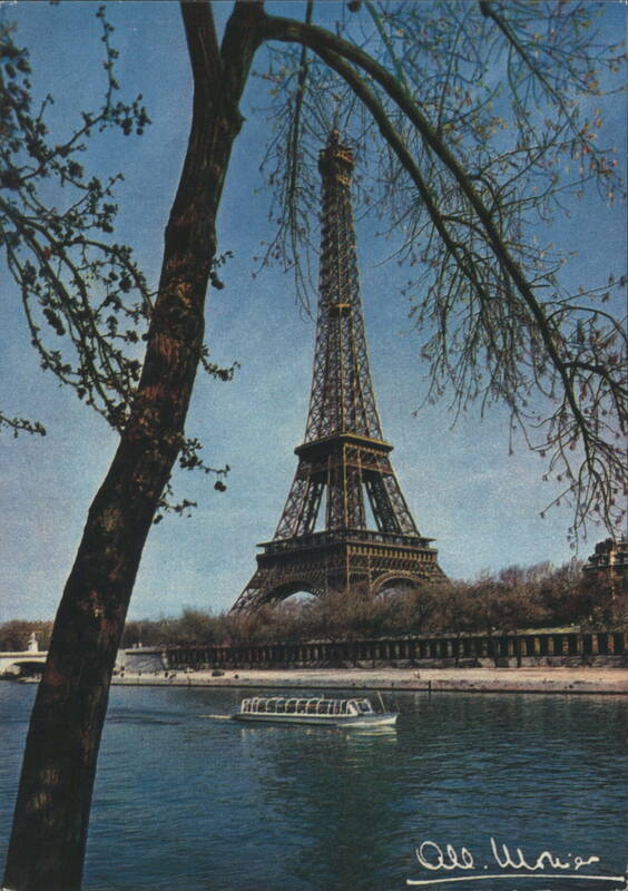 Eiffel Tower and Vedette Boat on the Seine Paris France