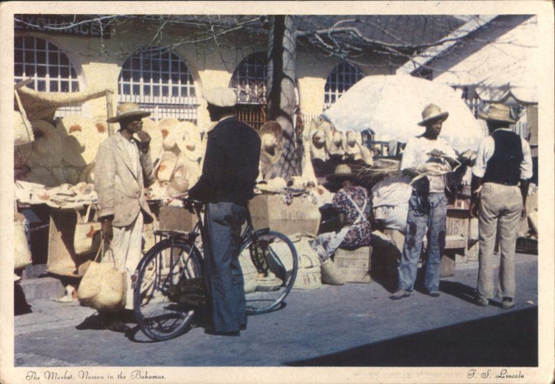 Market Scene with Straw Goods and Bicycle Nassau Bahamas