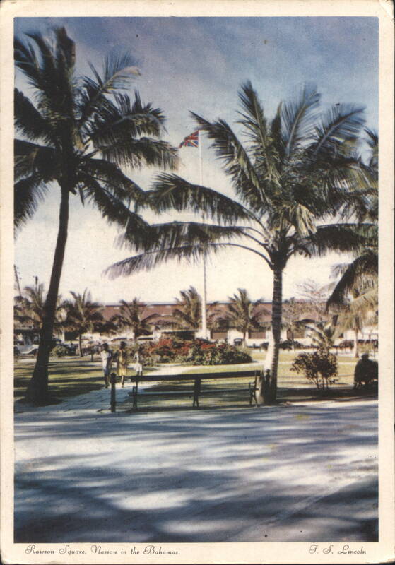 Rawson Square with Palm Trees and Union Jack Nassau Bahamas