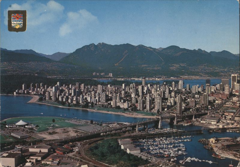 Aerial View of English Bay and Downtown Vancouver BC Canada
