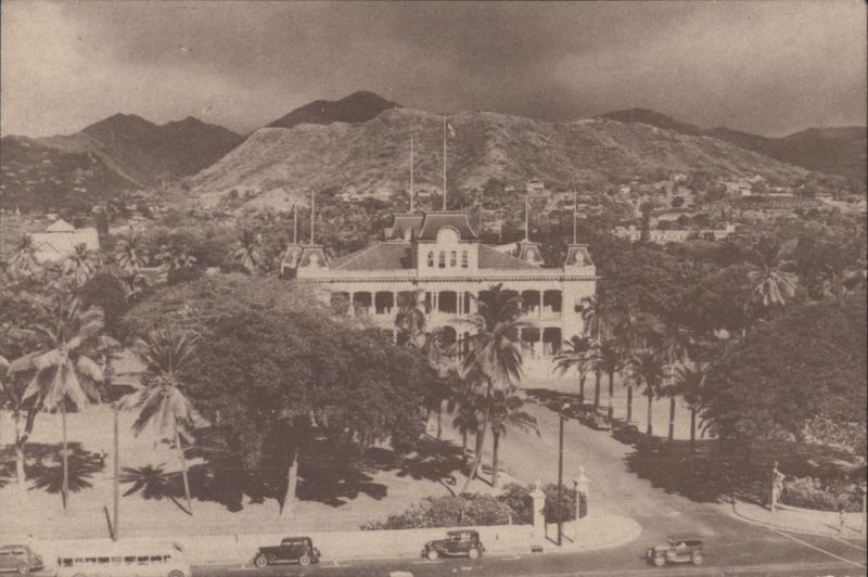 Iolani Palace with Punchbowl Crater in Background Honolulu Hawaii