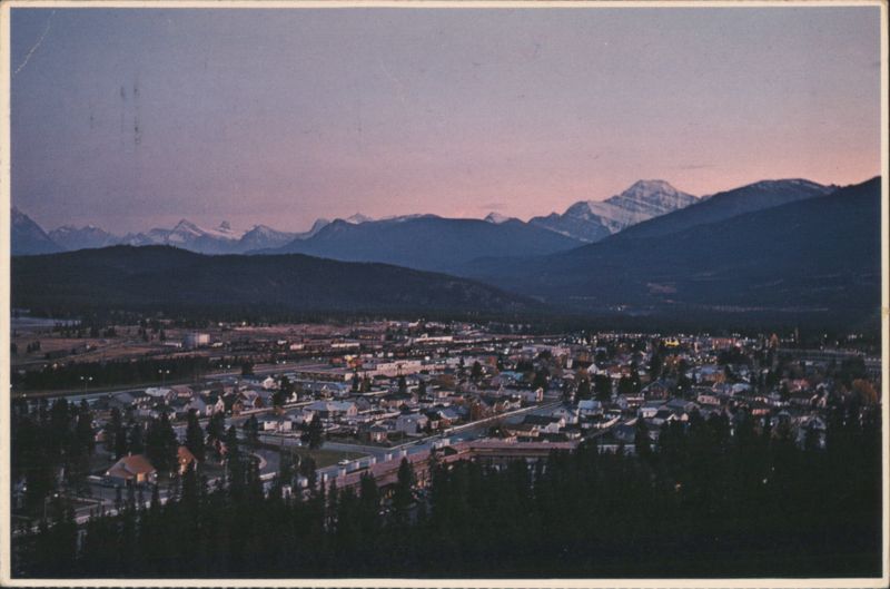 Twilight View of Jasper Townsite and Canadian Rockies AB Canada