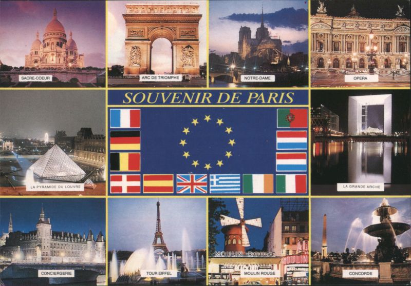 Souvenir de Paris Multi-View with European Union Flags France