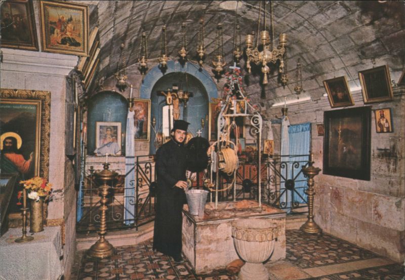 Jacob's Well Interior with Priest Nablus Palestine