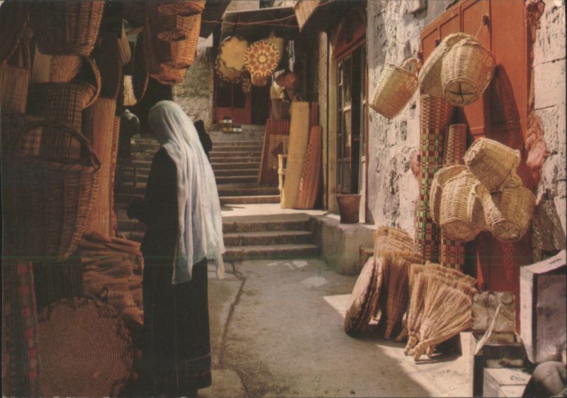 Old City Street Scene with Woven Baskets and Mats Jerusalem Israel