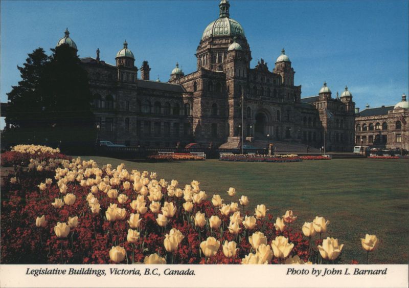 British Columbia Legislative Buildings and Spring Tulips Victoria BC Canada