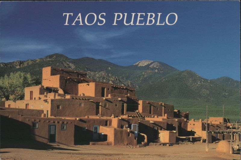 Taos Pueblo Adobe Dwellings and Mountains New Mexico