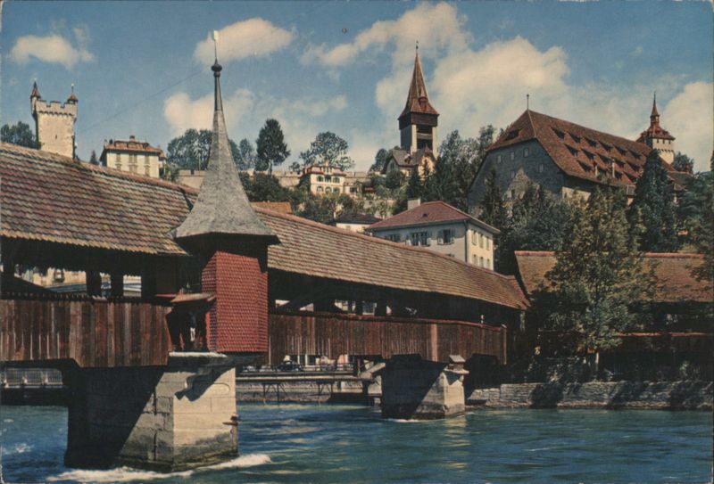 Spreuerbrücke (Spreuer Bridge) and Cityscape Lucerne Switzerland