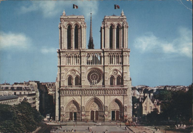 Façade of Notre-Dame Cathedral Paris France J. Villain