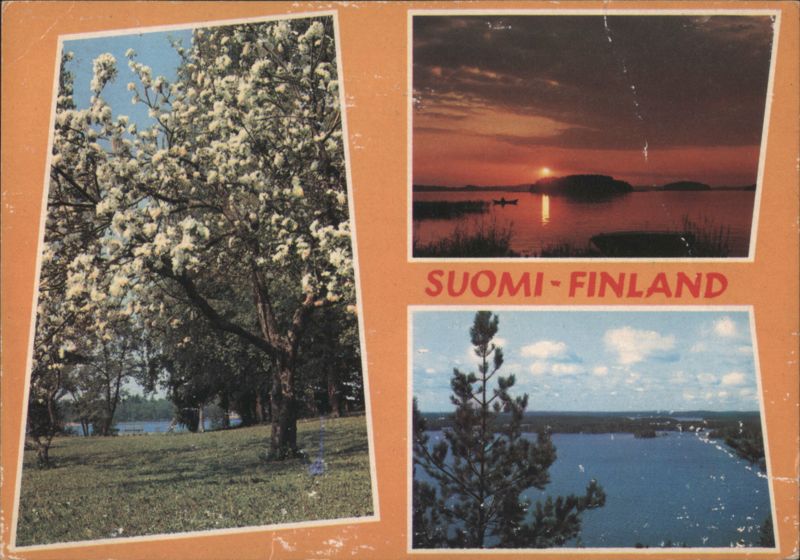 Multi-View Scenic Landscapes with Blossoming Tree and Lakes Turku Finland