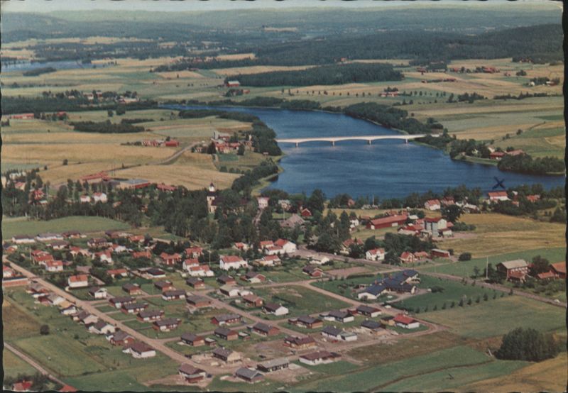 Aerial View of Gustafs with River Bridge Sweden Ernst J. Köppler