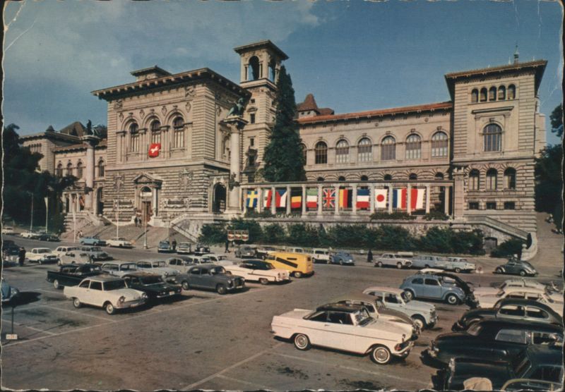 Palais de Rumine, L'Université with International Flags Lausanne Switzerland