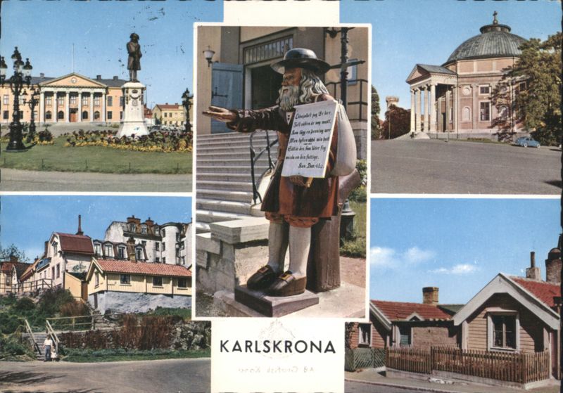 Multi-View of City Landmarks and Rosenbom Statue Karlskrona Sweden
