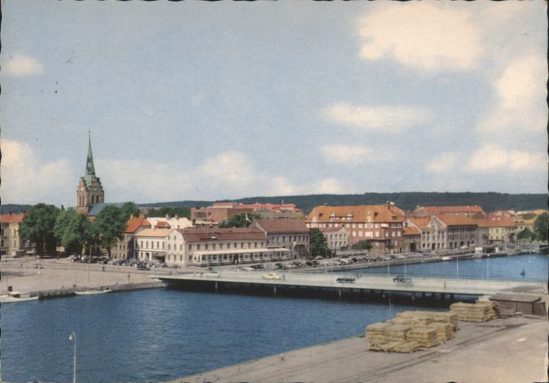 Slottsbron Bridge and Cityscape with Church Spire Halmstad Sweden