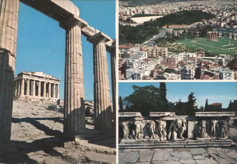 Parthenon, Bacchus Theatre Bas-reliefs & Athens View Greece