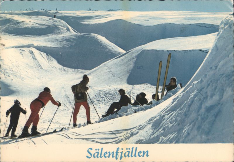 Skiers on the Snowy Slopes of Sälenfjällen Dalarna Sweden
