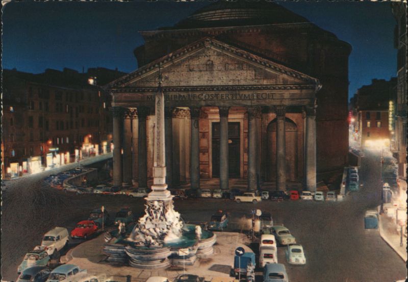 Night View of the Pantheon and Fountain Rome Italy
