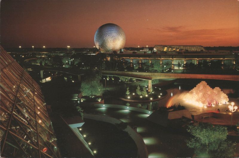 Future World and Spaceship Earth at Night, Epcot Center Lake Buena Vista Florida