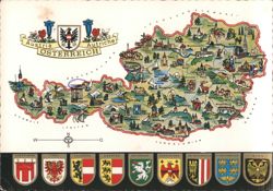 Illustrated Map of Austria with State Coats of Arms Postcard